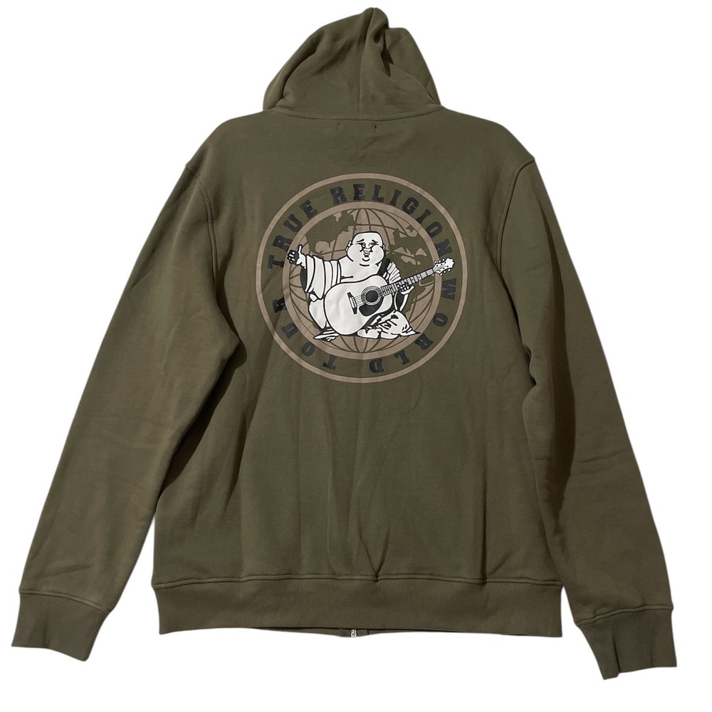 True Religion Mens Global Buddha Zip Hoodie Kalamata Olive Green Size Large $119